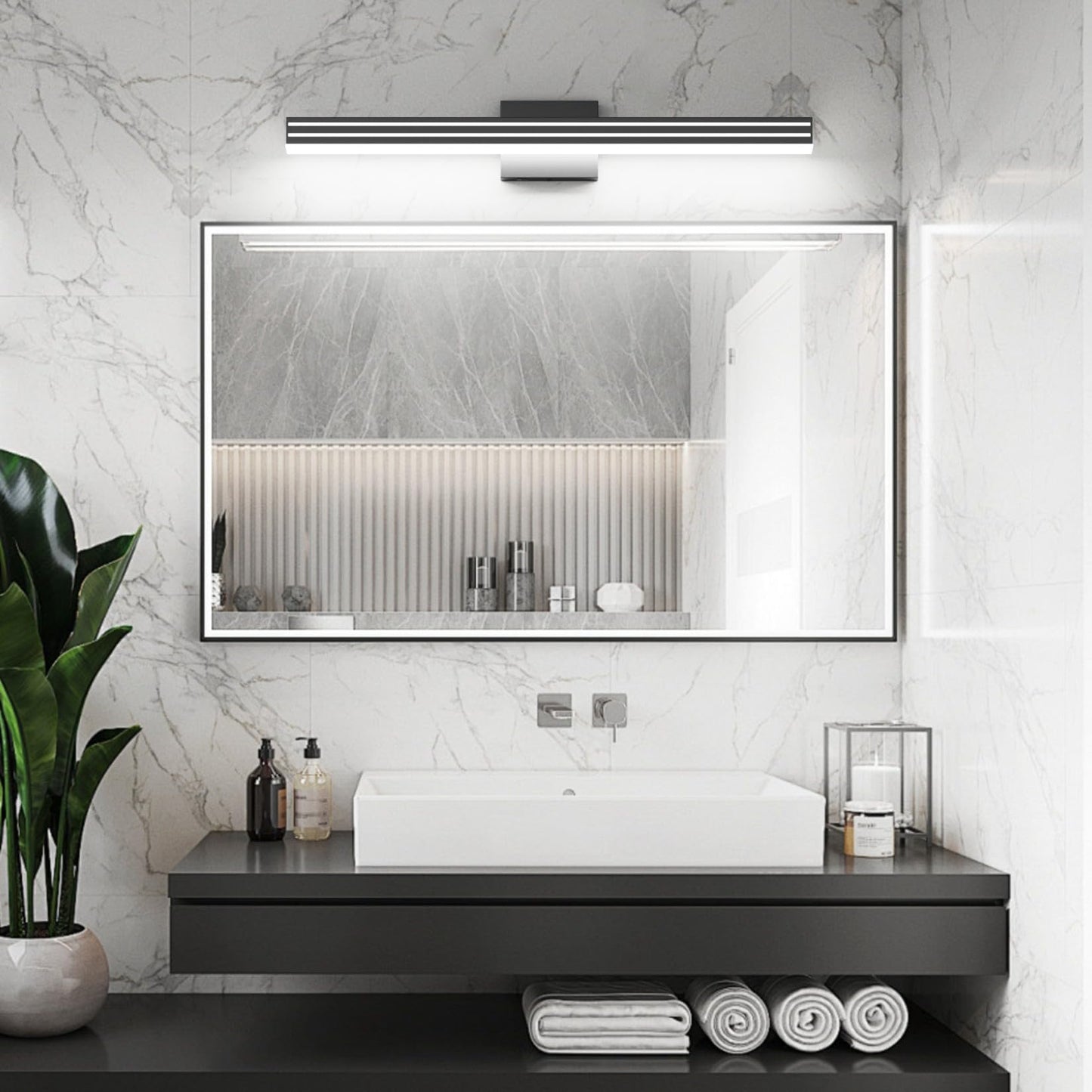 Ralbay Modern Black Bathroom Light Fixtures 5 Color Temperature Dimmable 31.5inch 30W Acrylic LED Black Bathroom Vanity Lighting Fixtures Over Mirror