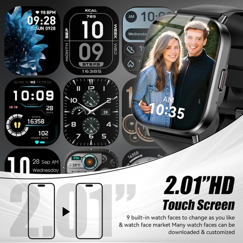 ganopterygon Smart Watch with 2.01" HD Touchscreen, Bluetooth Calls, 130+ Sports Modes, 24/7 Heart Rate & Sleep Monitor, IP67 Waterproof, iOS/Android Compatible