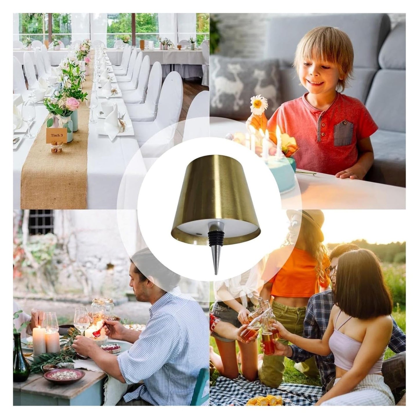 Cute LED Wine Bottle Lamp,3 Color Wireless Bottle Table Lamp, Touch Control Wine Bottle Night Light, Rechargeable Led Bedside Lamp, Embed Portable Bottle Lights for Livingroom/Restaurant/Bar (Gold)