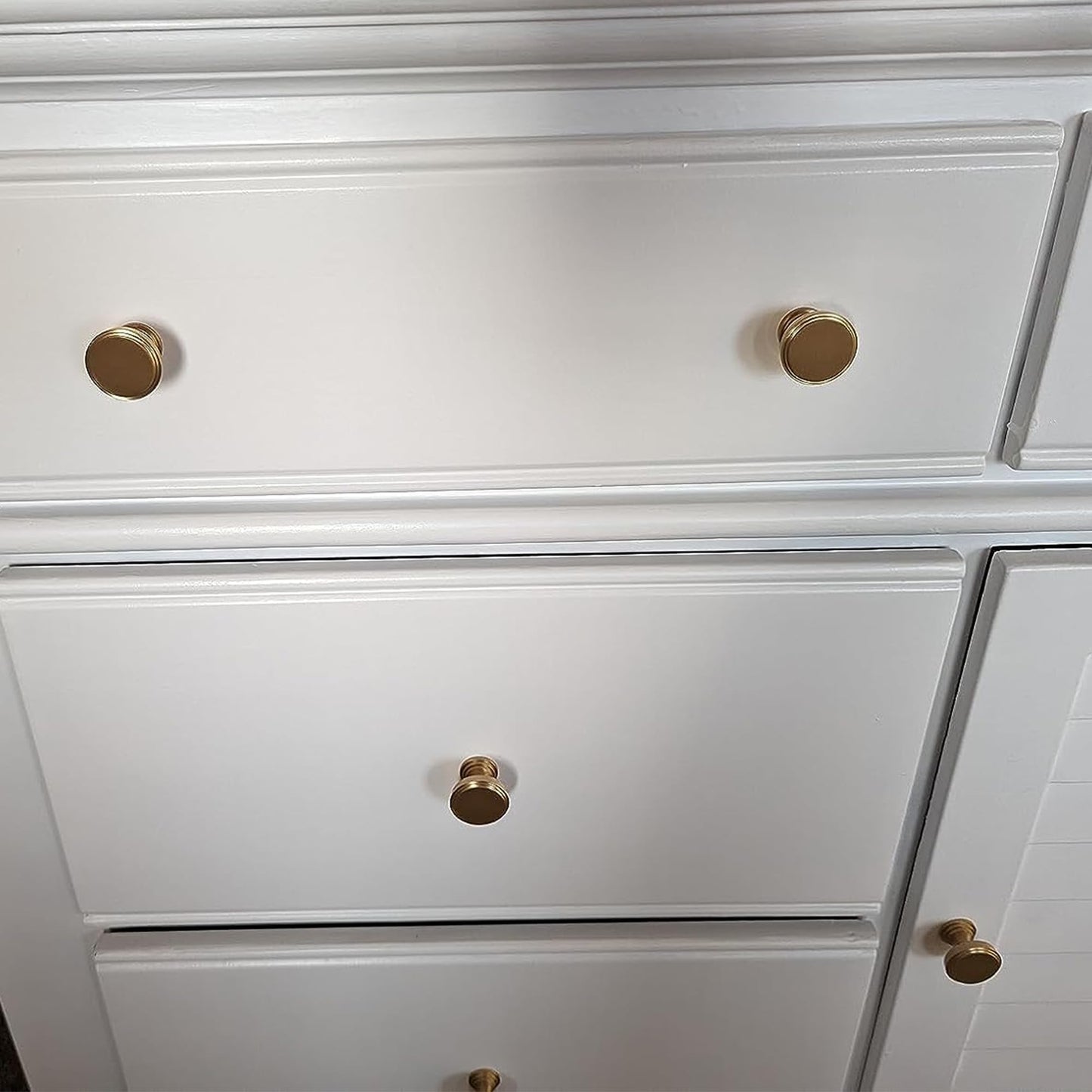 KOPPALIVE 2-Pack Solid Brass Kitchen Cabinet Knobs, Modern Gold Drawer Knobs for Dresser, Round Step Cabinet Knobs Pulls, Brushed Finish, Diameter 1-11/64 Inches