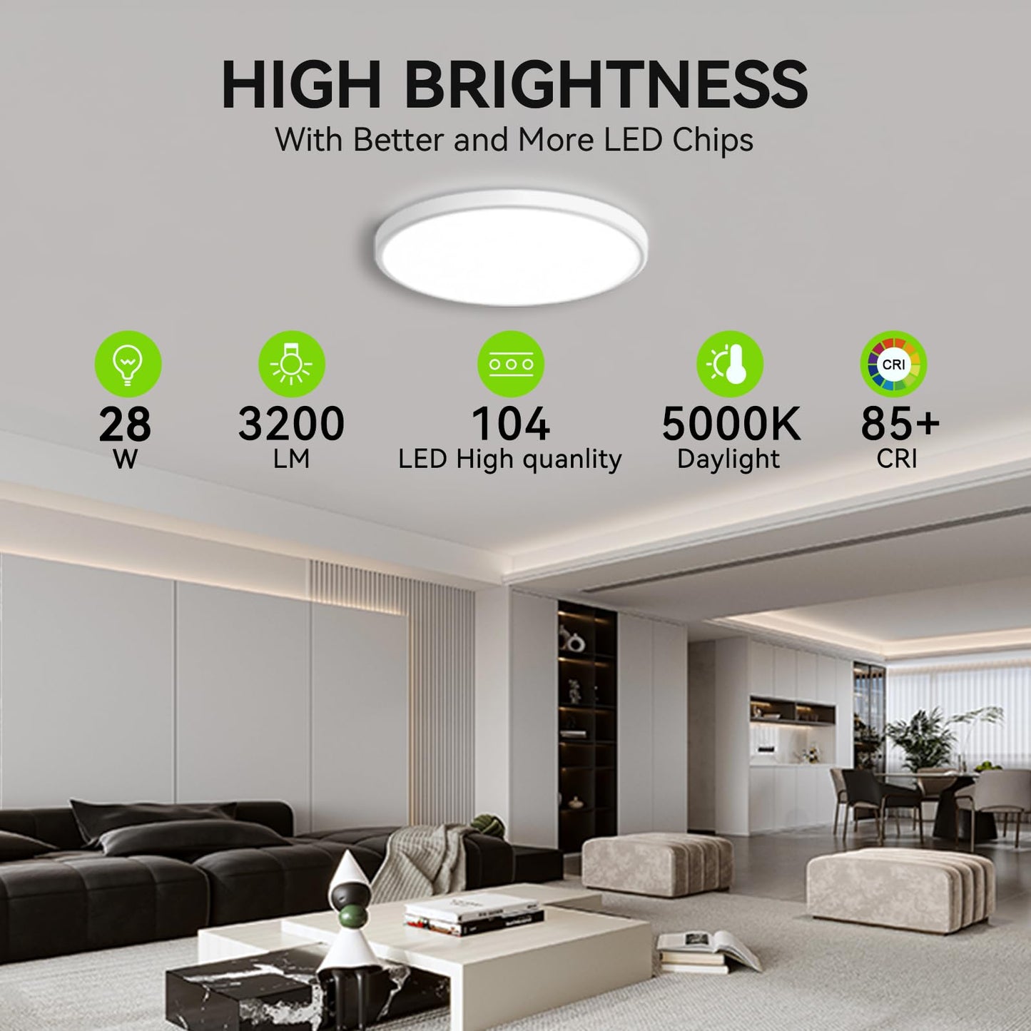 MODERN 28W 3200lm LED Flush Mount Ceiling Light, Super Slim 12 inch LED Ceiling Light, 5000K Daylight LED Ceiling Light for Bedroom, Living Room, Dining Room,Garage and Office… (5000K-8 Pack(White))