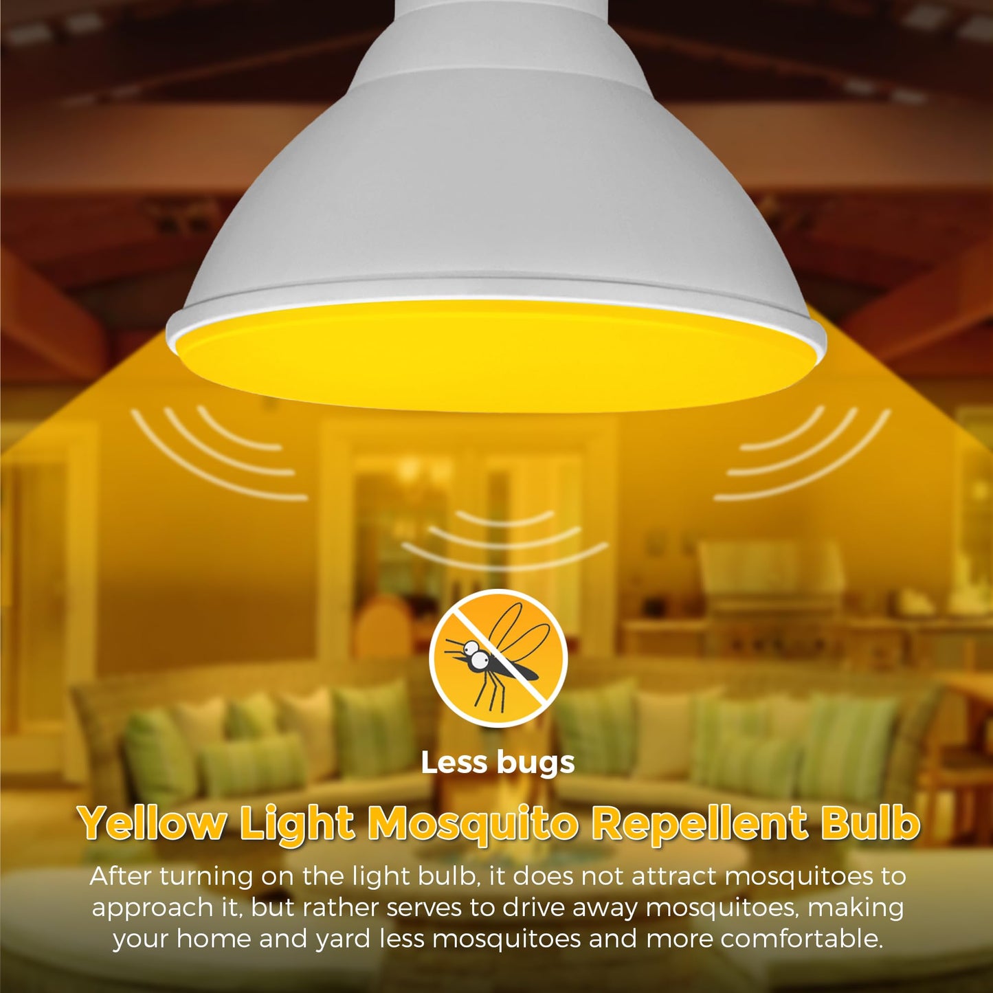 Amber Yellow LED Bug Light Bulb Outdoor 100Watt Equivalent, 12W LED PAR30 Flood Light Bulbs Outside, E26 Base for Porch Lights, Patio, Home Lighting, Courtyard, Christmas, Halloween Decor, 2 Pack