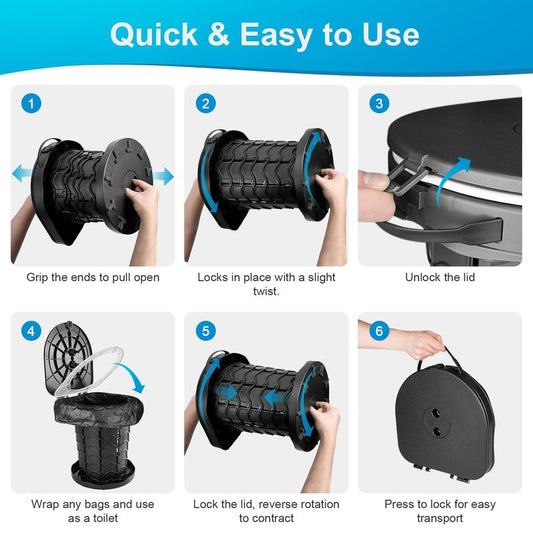 Retractable Portable Toilet Camping Toilet - Adjustable Height Camp Toilet Portable Potty for Camping, Car, Travel, Boat, Beach, Tent and Emergency Use