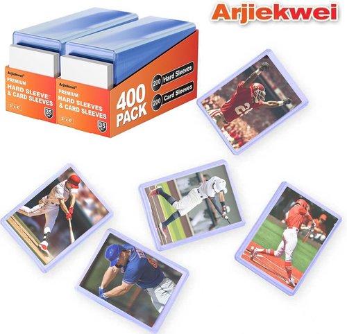 Arjiekwei Card Sleeves - Premium Hard Plastic Protectors for Trading Sports Cards | 400 Count (200 Hard + 200 Soft)