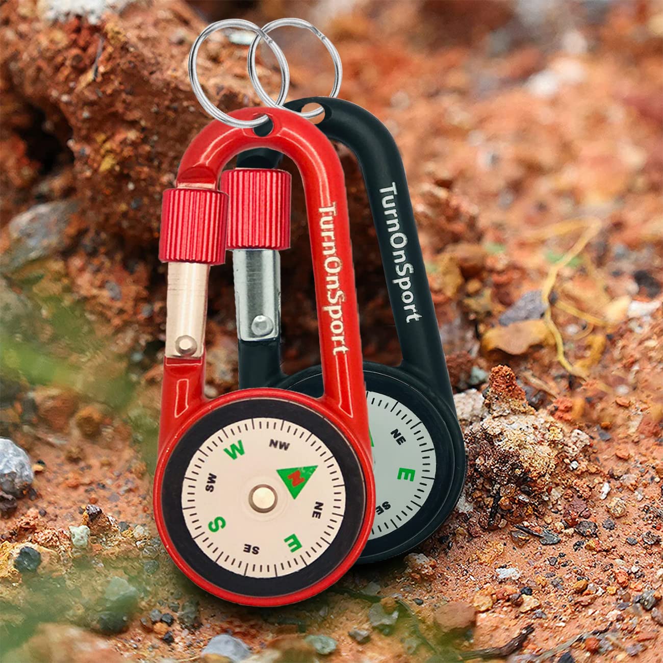 2 Pack Carabiner Clip On Compass Hiking - Compact Compass Keychain Backpacks | Small Pocket Magnetic Compass Keychain for Kids - Twist Lock | Keyring Keychains Outdoor Survival Camping