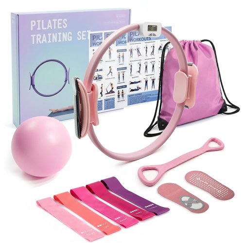 Pilates Essentials Kit for Women – Pilates Ring with Counter, Home Pilates Workout Kit with 14" Pilates Ring & Ball Set, Resistance Bands and Grip Socks – Ideal for Beginner Home Workouts
