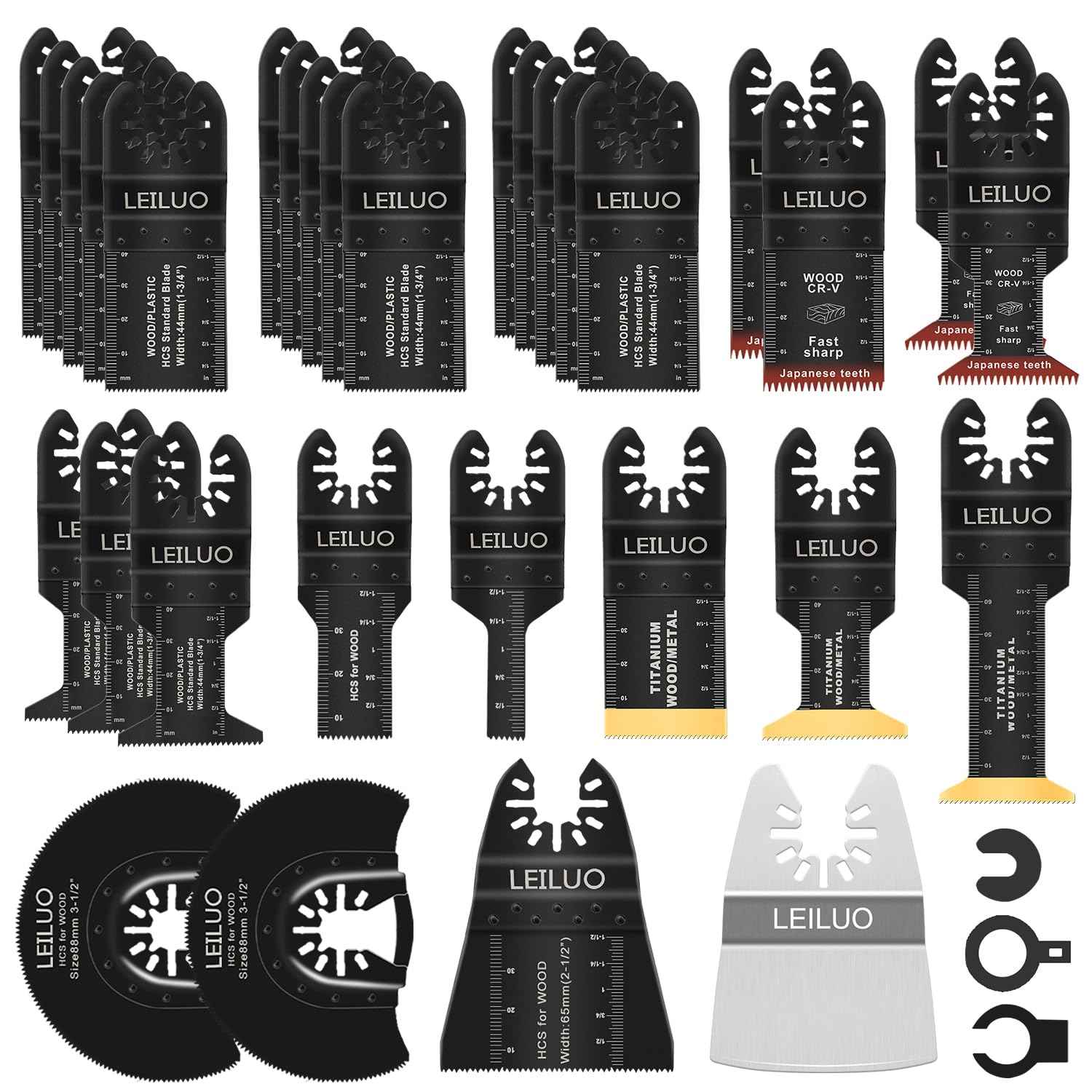 LEILUO 34 Pcs Multitool Blade Kits for Wood Nails Drywall Cutting Oscillating Saw Blades Universal Oscillating Tool Accessories with Storage Bag Compatible with DeWalt Makita Dremel and More