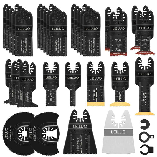 LEILUO 34 Pcs Multitool Blade Kits for Wood Nails Drywall Cutting Oscillating Saw Blades Universal Oscillating Tool Accessories with Storage Bag Compatible with DeWalt Makita Dremel and More