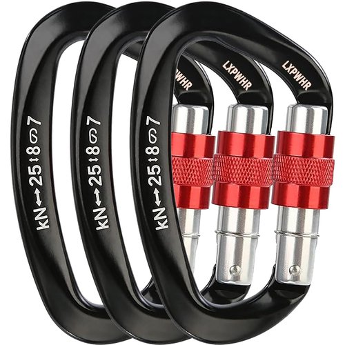 LXPWHR D Shape Carabiner 25KN Heavy Duty Climbing Mountaineer Expanding exploratory Caverns Connection Protection Locking Carabiner Clip Carabiner Screw Lock Hammock Camping Outdoor Equipment…