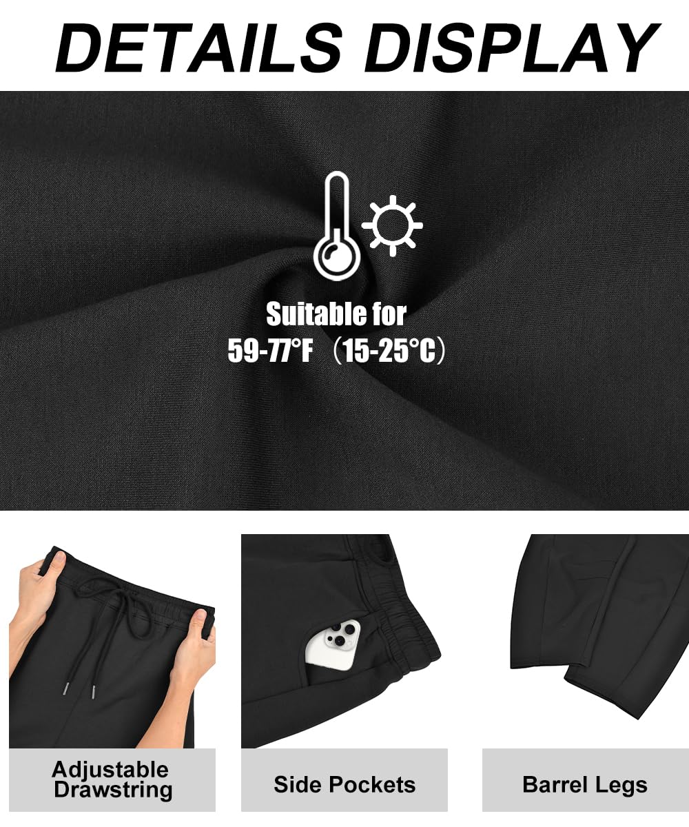 RITERA Plus Size Pants for Curvy Women Black Barrel Leg Sweatpants Womens Drawstring Wide Leg Sweat Pants Elastic Waist Joggers Athletic Pant Causal Lounge Palazzo Trousers with Pockets 2XL 18W 20W