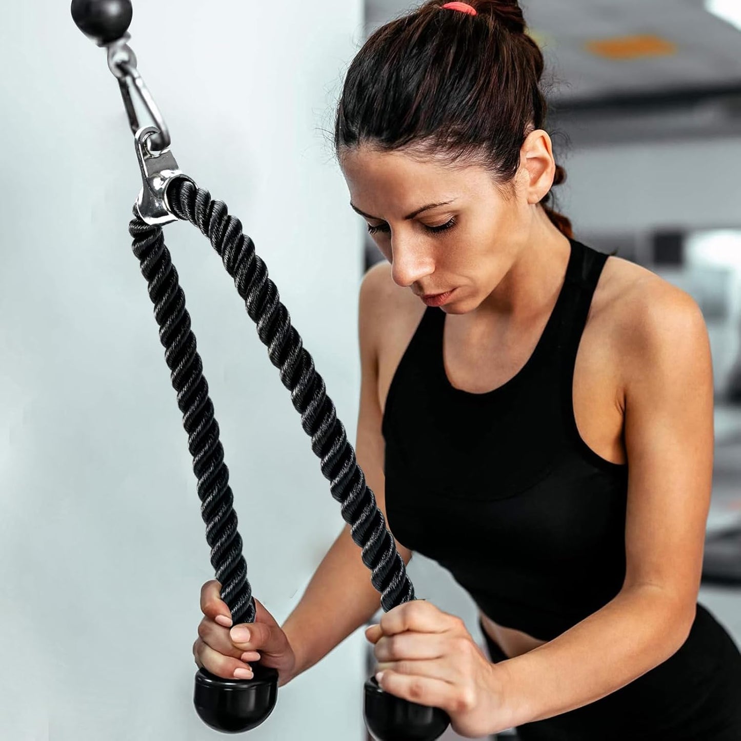 Skiennix Tricep Pull Down Rope - 55 Inch Exercise Cable with Latch for Gym Workouts