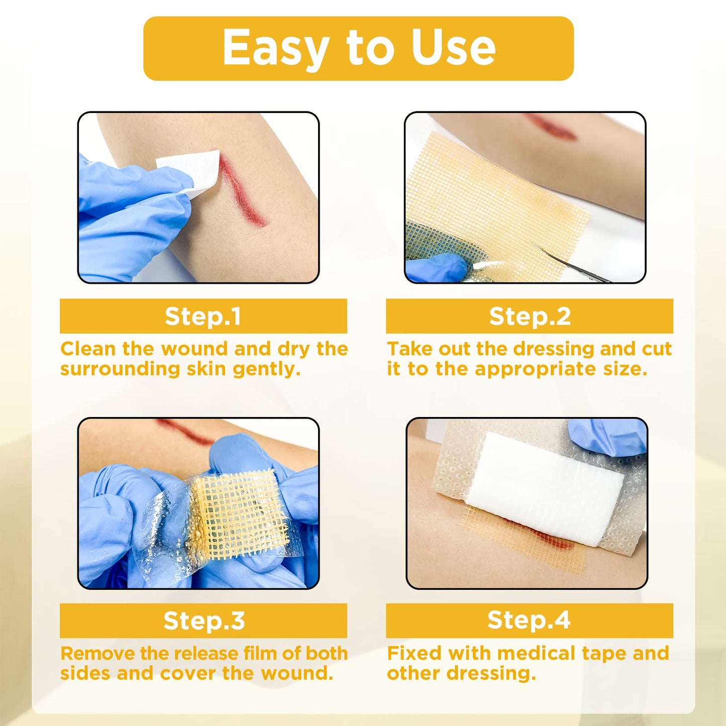 Ceeport Honey Gauze Wound Dressing, 4" x 4" Manuka Honey Wound Care, Medical Grade Honey Bandages for Wound Care, Honey Patch for Burns, Abrasions, Cuts and Scalds (Pack of 10)