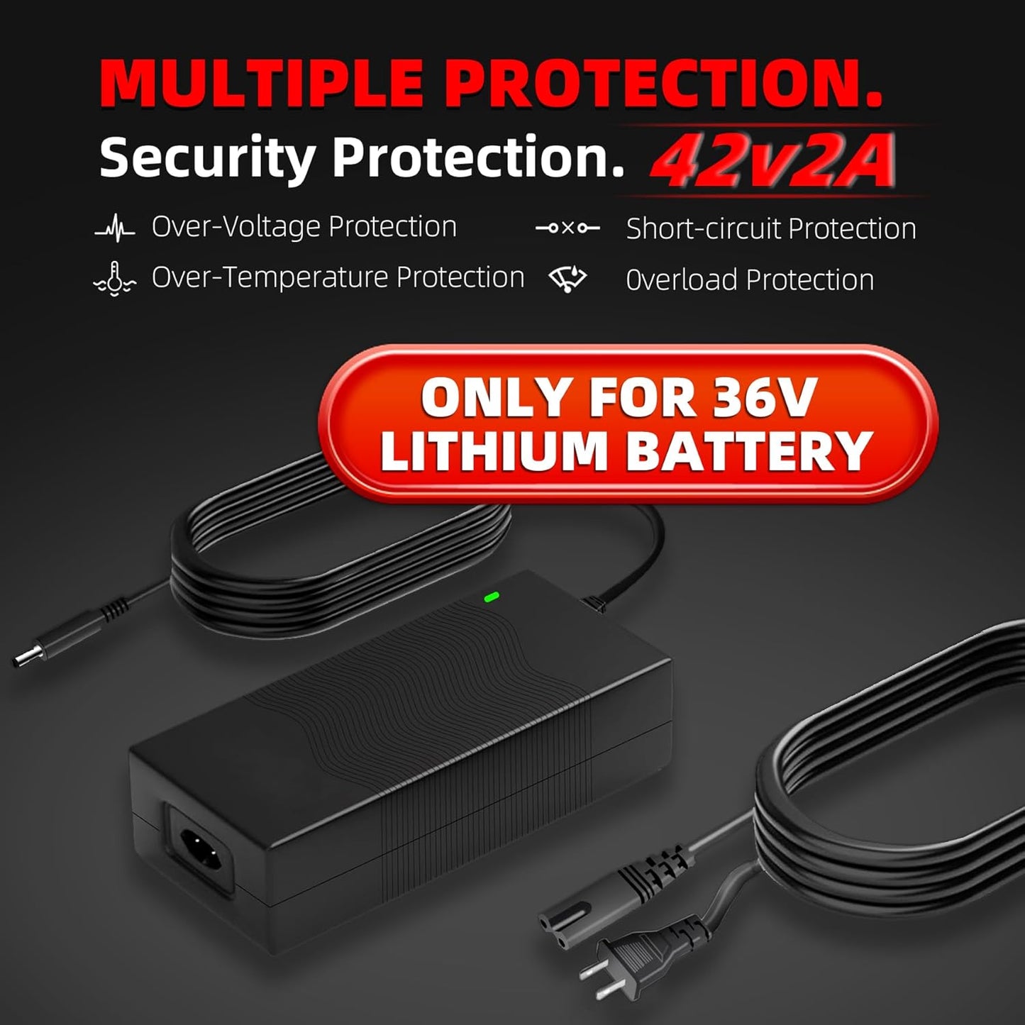 UL Listed 42V 2A Electric Scooter Charger - Compatible 36V Hoverboard Charger with 5 Plugs