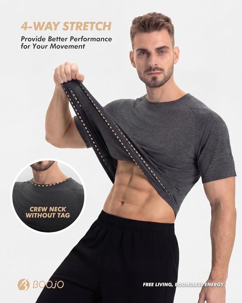 BOOJO Workout Shirts for Men - Quick Dry Moisture-Wicking Short Sleeve Tees | 7 Pack for Gym & Running