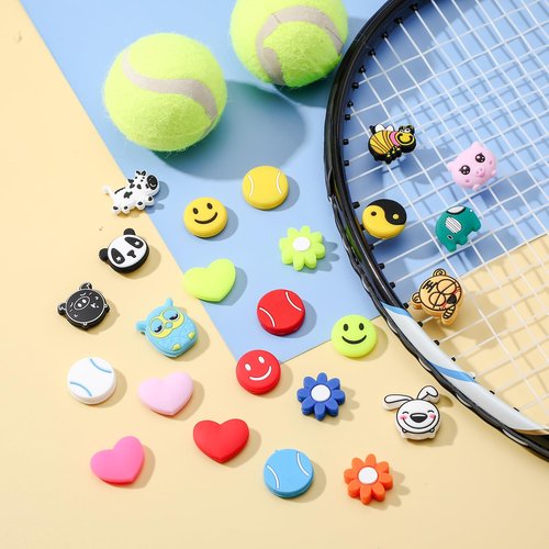 Chalyna 25 Pieces Tennis Racket Vibration Dampeners Silicone Cartoon Vibration Dampeners for Tennis Racket Racquetball (Cute)