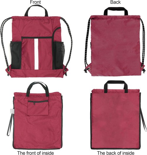 BeeGreen Gym Sack - Heavy Duty Drawstring Bag with Shoe Compartment & 2 Water Bottle Holders | Unisex