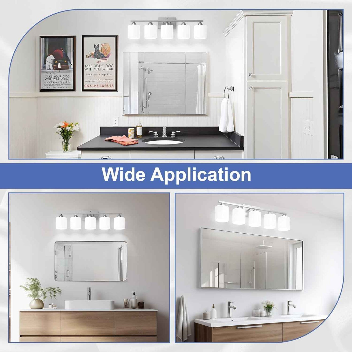 Modern 4-Light Bathroom Vanity Light Fixture - Anti-Rust Over Mirror Sconce with Milky White Glass Shades, E26 Base
