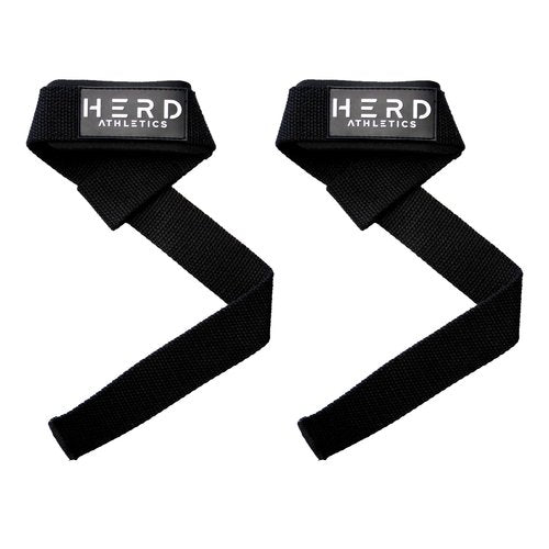 HERD ATHLETICS Lifting Wrist Straps – 23" Length x 1.5" Width – Padded Neoprene Cotton Straps for Weightlifting, Powerlifting, Functional Fitness, Strength Training & Deadlifts – Heavy Duty Grip Support (Black/White)