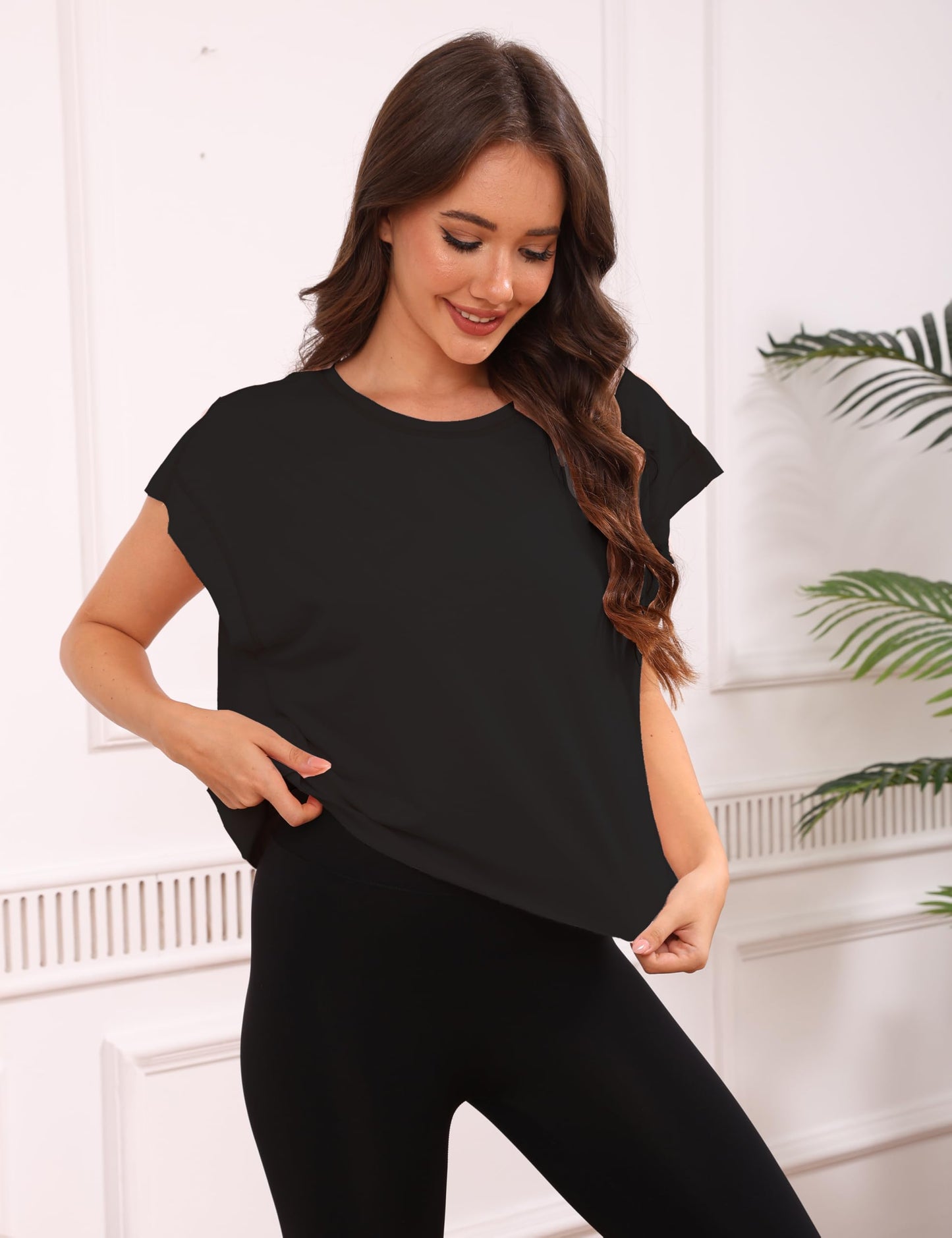 Womens 3 Pack Open Back Tops Casual Short Sleeve Workout Shirts Y2k Crop Athletic Tops Gym Yoga Running Tees(Black&White&Pink,S)