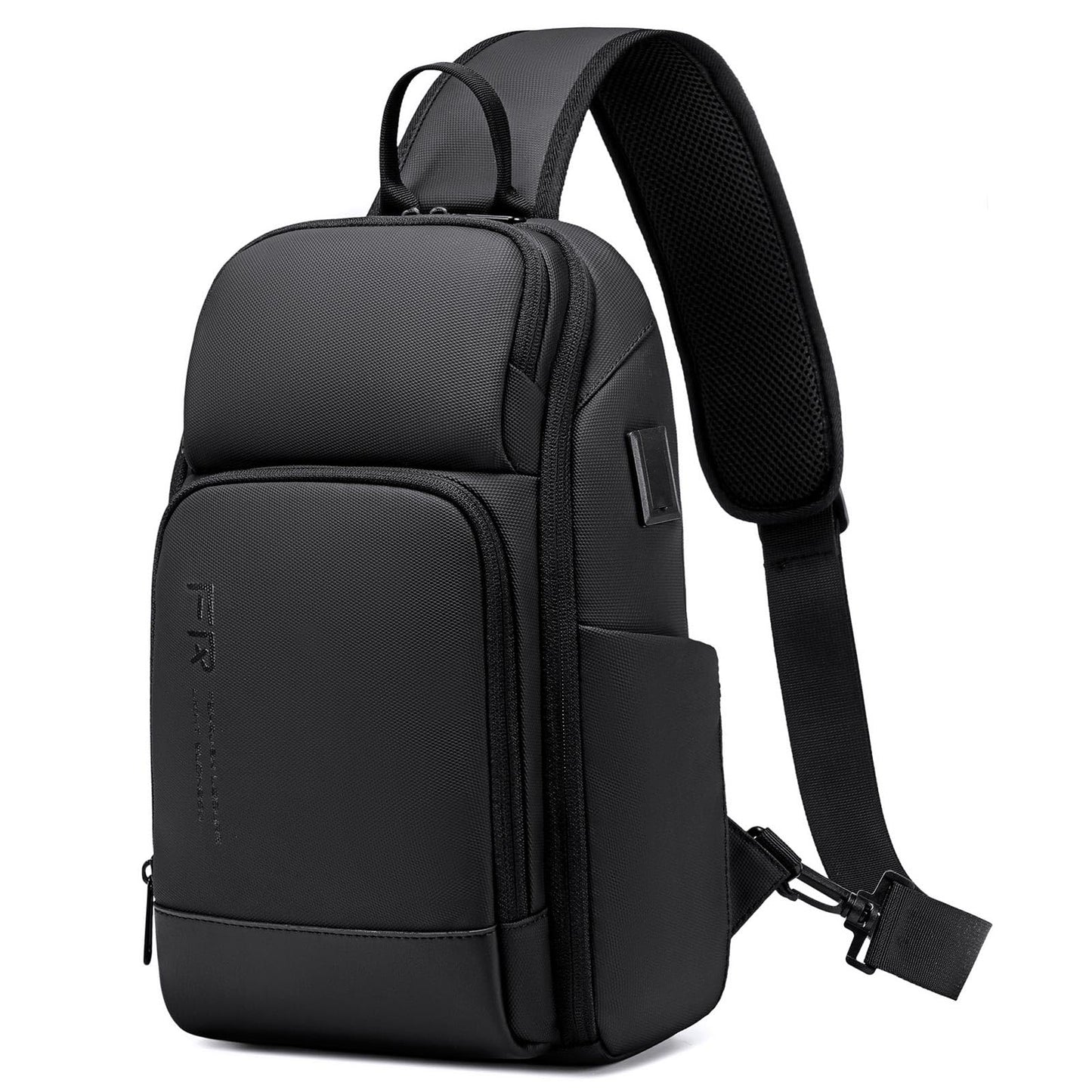 FENRUIEN Crossbody Sling Bag for Men, Water Resistant One Shoulder Backpack, Black Side Bag for Travel