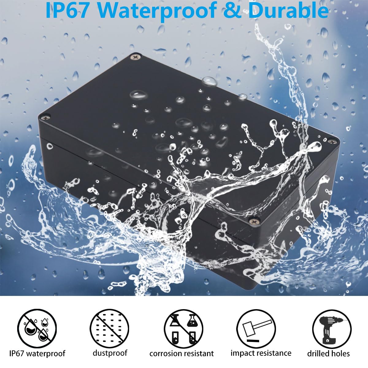 Otdorpatio Project Box ABS Black Electrical Boxes IP67 Outdoor Waterproof box Electronic Junction Box Power Enclosure with Cable Glands for DIY Project 7.9 x 4.7 x 3 inch (200x120x75mm)