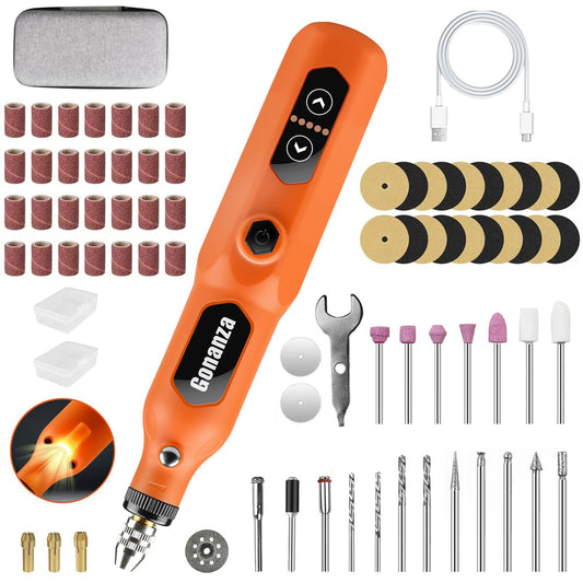 GONANZA Mini Cordless Rotary Tool Kit - 5-Speed with LED Light, Includes 78 Accessories, 3.7V Type-C Rechargeable, Ideal for Grinding, Polishing, Cutting, Engraving, Drilling, and DIY Crafts (Orange)