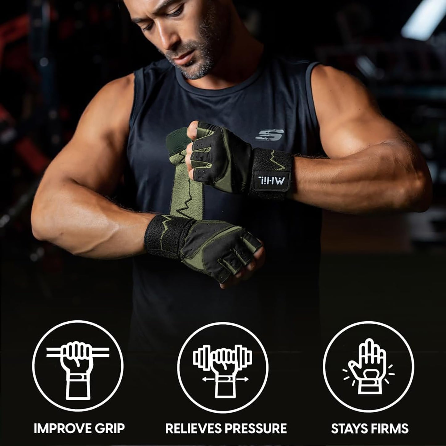MhIL Workout Gloves for Men - Comfortable Gym Gloves with Enhanced Grip & Wrist Support for Weight Lifting