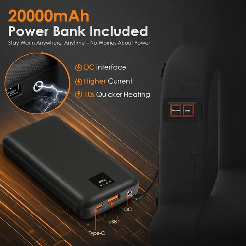 HOPERAN Heated Stadium Seats - Dual-Sided Design with Back Support & 20000mAh Power Bank | 3 Heating Levels