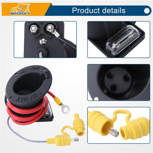 MIXOPOLY 48V Golf Cart Charger Receptacle Fits Club Car DS 1995-Up Models, Fuse and Receptacle Assembly, OEM # 101802101 101796801 101894901