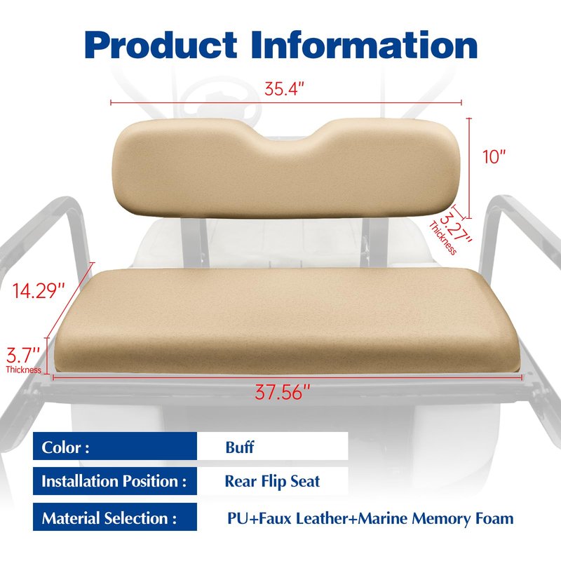 WEKANI Universal Golf Cart Replacement Rear Seat for EZGO/Club Car/Yamaha Golf Cart Seats, Including Seat Cushion and Backrest Pad,Fit Flip Rear Seats,Buff
