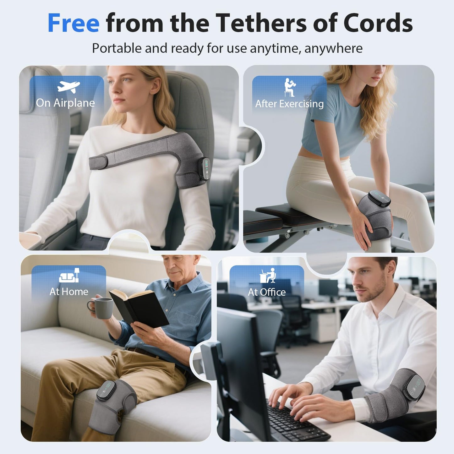Heated Knee Massager, Foot Massager with Heat, Shoulder Massagers with Heat, Knees Warmers Wrap, 3-in-1 Vibration Heating Pad for Knee, Shoulder, and Elbow, Adjustable Size (Grey)