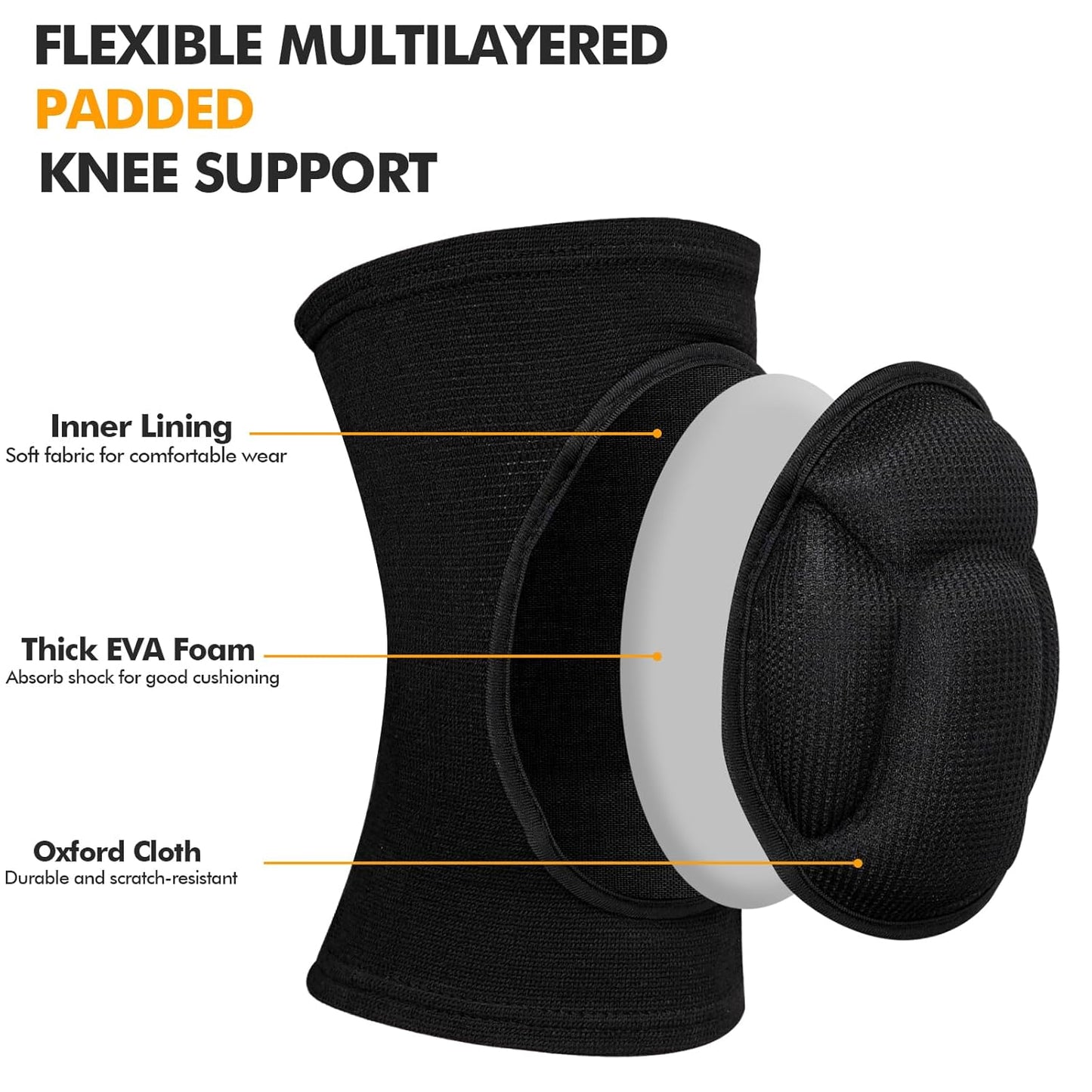 Skiennix Protective Knee Pads - Thick Anti-Slip EVA Foam for Volleyball, Climbing & More | Size M - Black