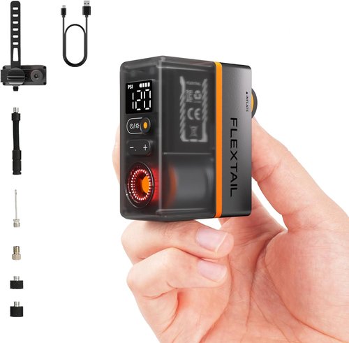 FLEXTAILGEAR Mini Portable Bike Tire Pump - Digital Gauge & Taillight, 120/130 PSI for All Bikes
