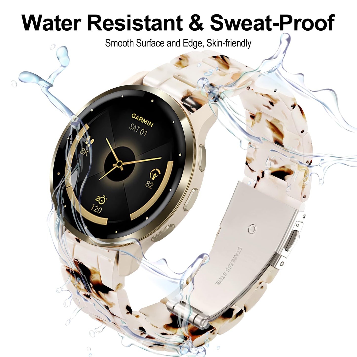 Compatible with Garmin Venu 3s Watch Band Resin, 18mm Strap Compatible for Garmin Venu 4s 41mm/Venu 2s/Forerunner 265s/255s/Vivoactive 4s Wristband Bracelet Replacement with Stainless Steel Buckle