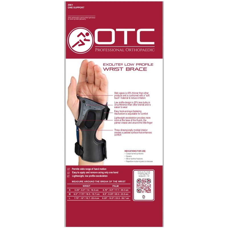 OTC Wrist Brace, Molded Exoskeleton, Low-Profile, Exolite, Medium