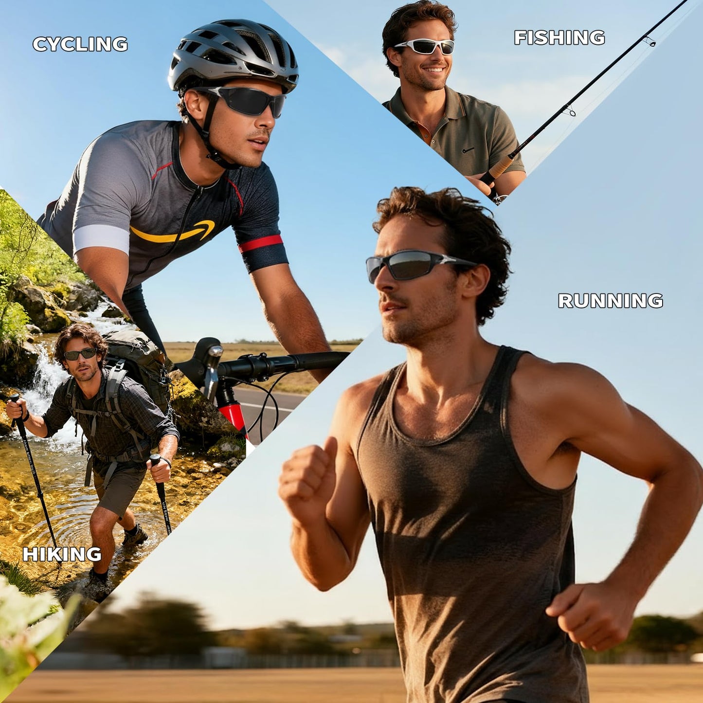 QIFP Polarized Sports Sunglasses For Men Women Unbreakable Frame Cycling Driving Fishing UV400 Protection (White Black + Black Black)