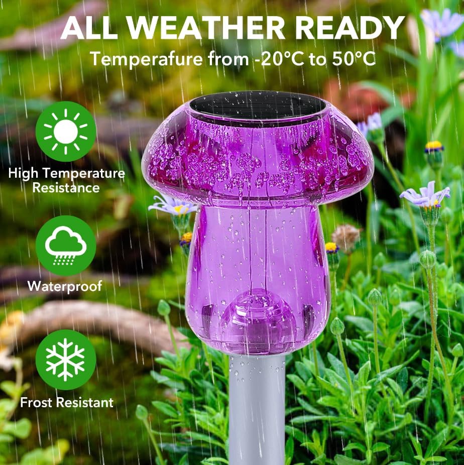 16 Pack Solar Powered Mushroom Lights - Waterproof LED Garden Pathway Lighting for Yard & Landscape Decor (Purple)