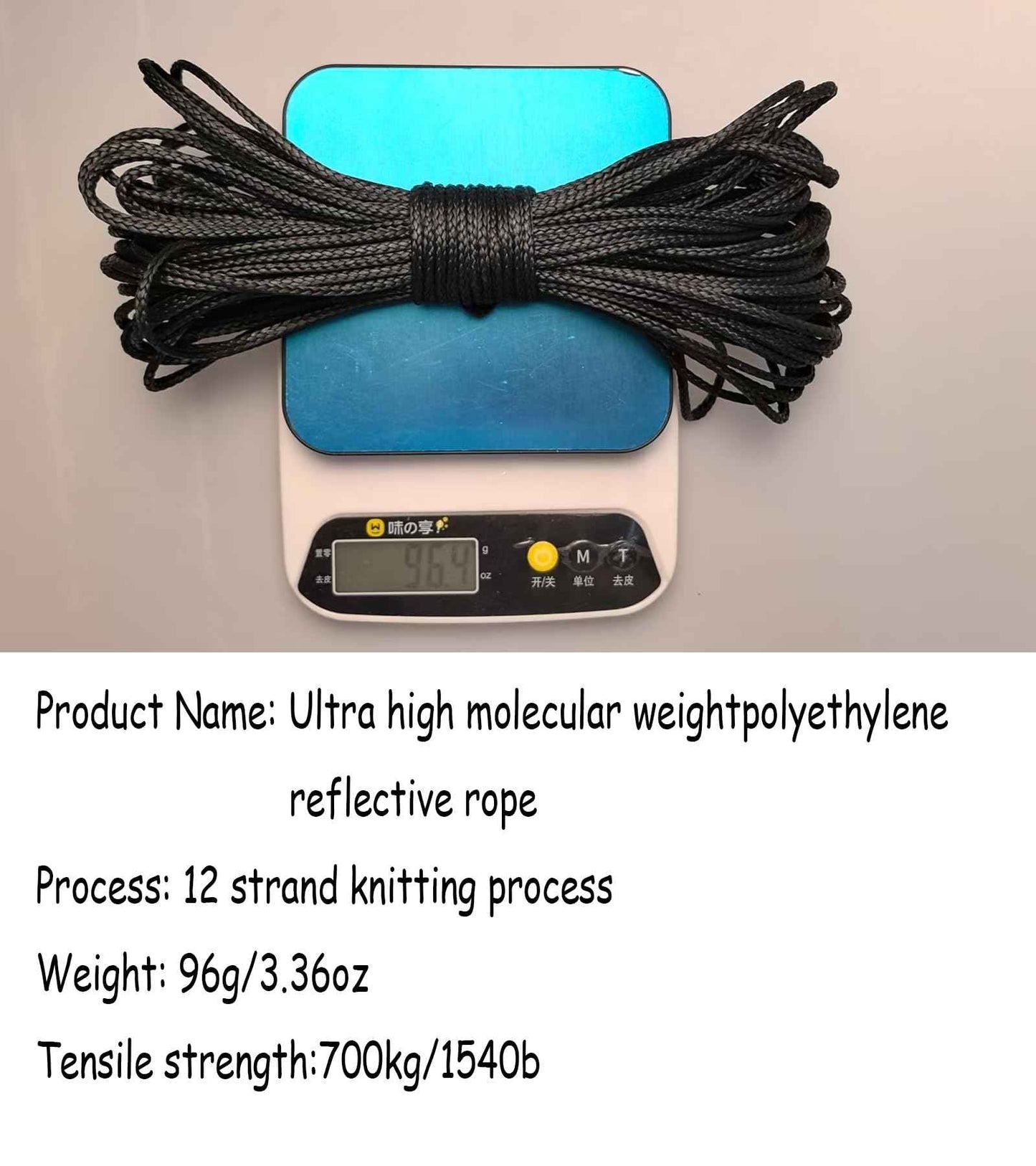 12 Strand Braided Dyneema Rope -3mm 700kg Fracture Strain - Suitable for Tents, Kiteboarding, and Other 65 feet (Black)