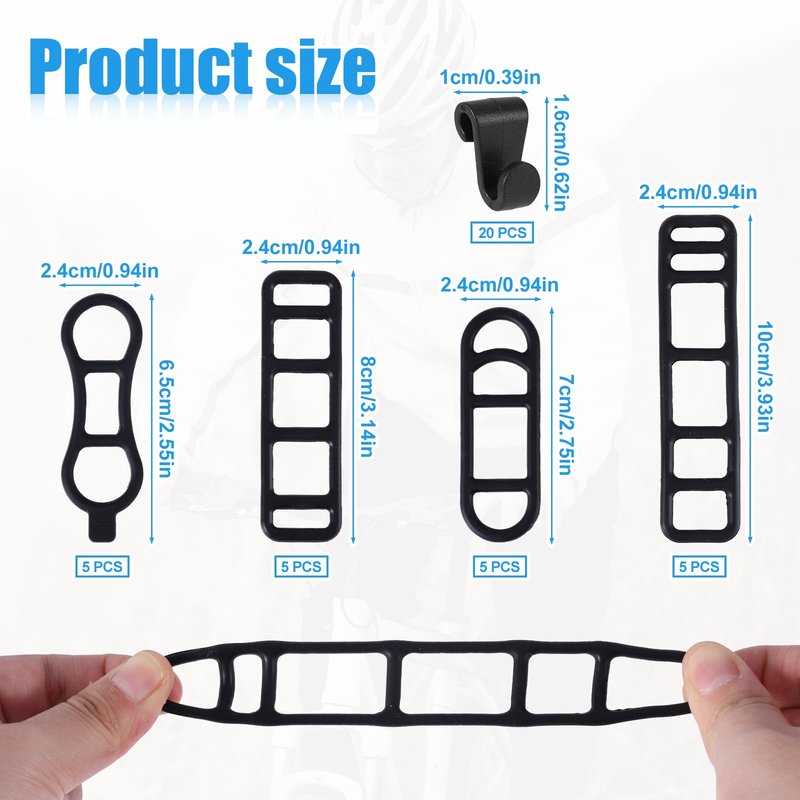 20pcs Bicycle Light Silicone Straps with 20pcs S Buckles, 4 Styles Bike Rubber Straps Elastic Flashlight Mount Bike Silicone Holder Band Cell Phones Speaker Lights for Bicycle Light Sets Handlebar