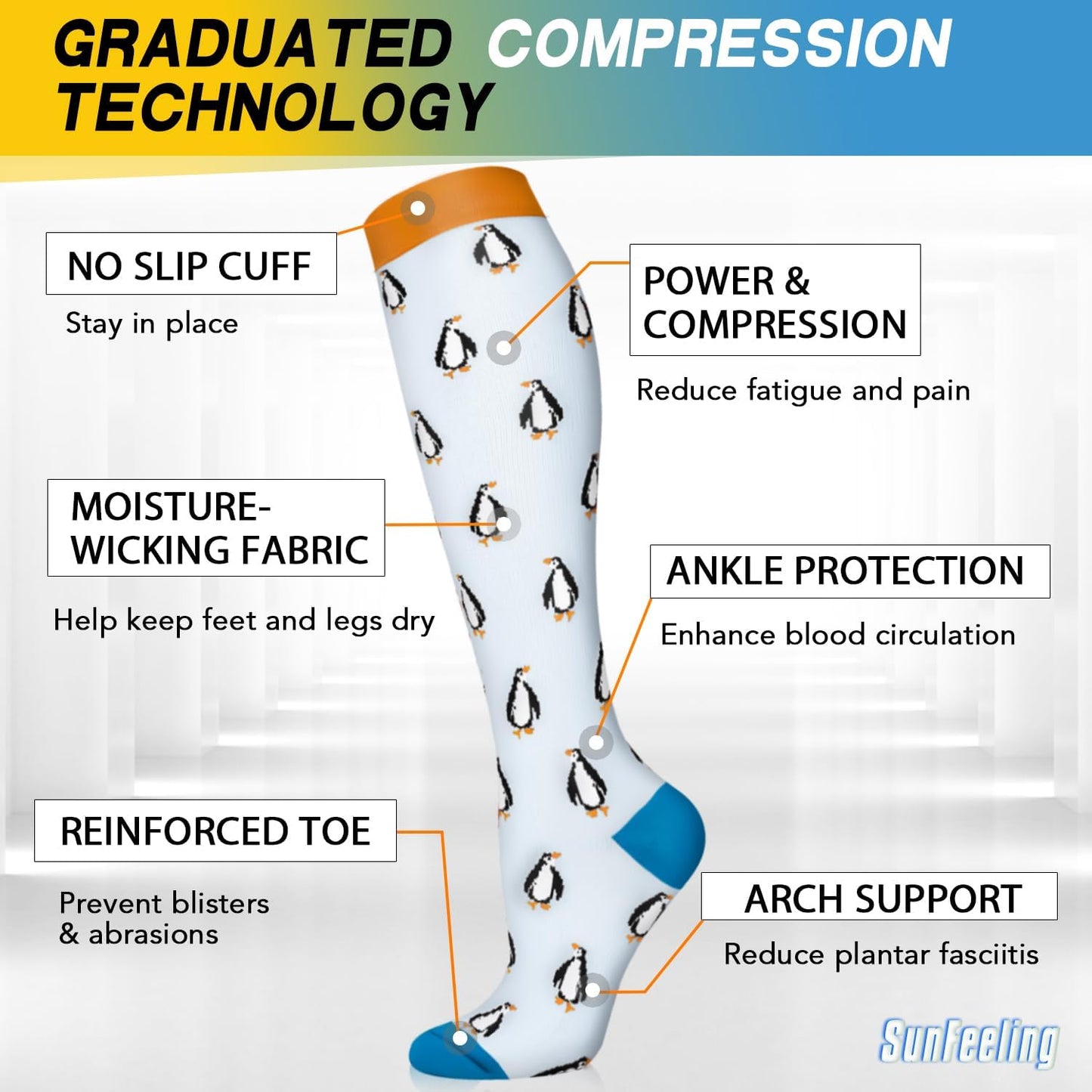 SunFeeling Compression Socks - 6 Pairs for Men & Women | Optimal Circulation Support for Athletes