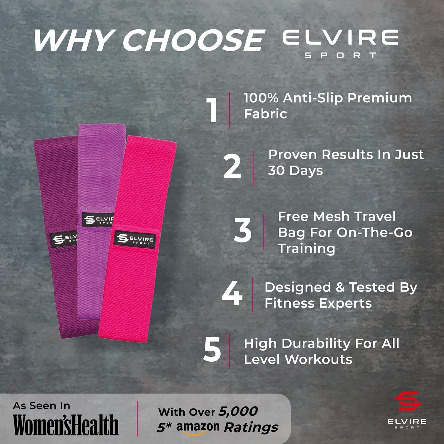 Elvire Fabric Resistance Bands for Working Out, Exercise Set of 3, Booty Band for Women, Workout Loops for Legs, Glutes, Squats