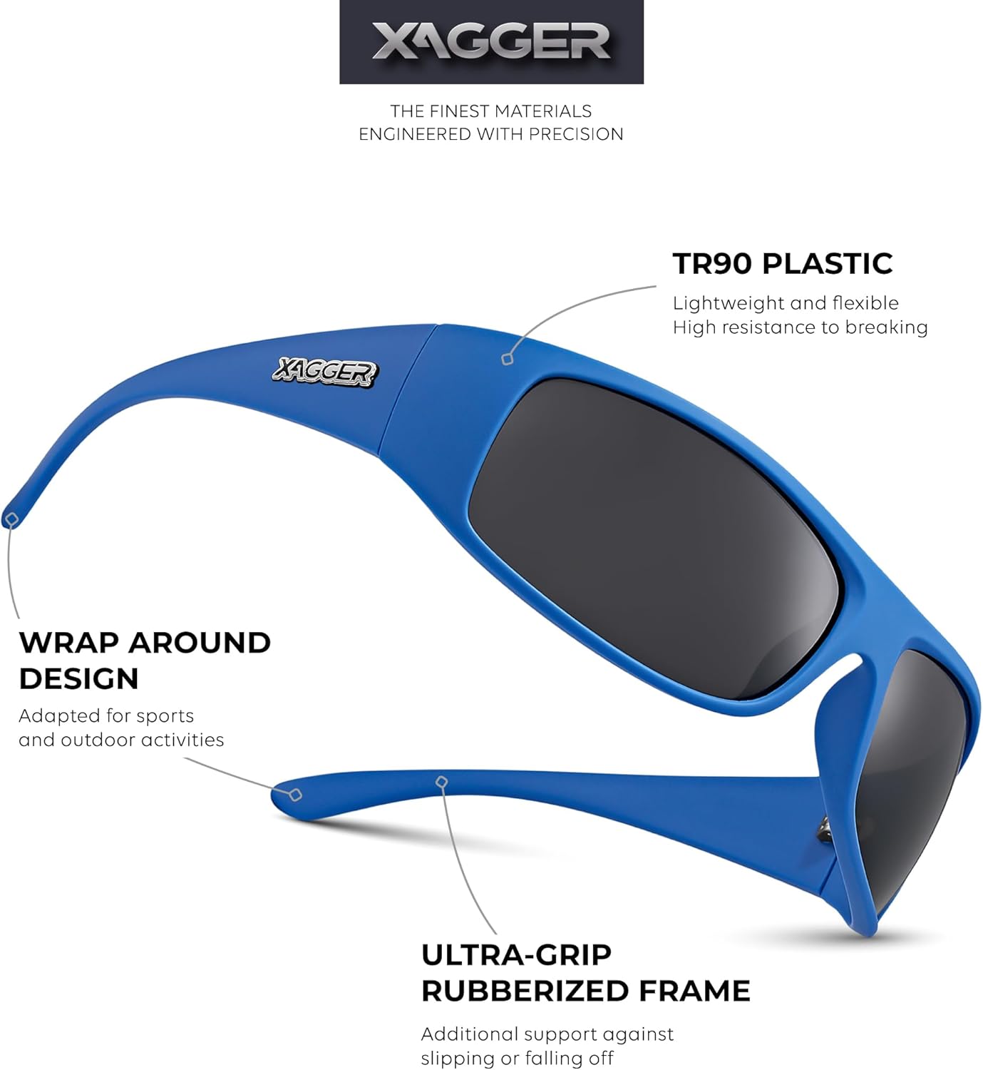 Xagger Sports Polarized Sunglasses - Men's Wrap-Around TR90 Frame for Ultimate Sun Protection
