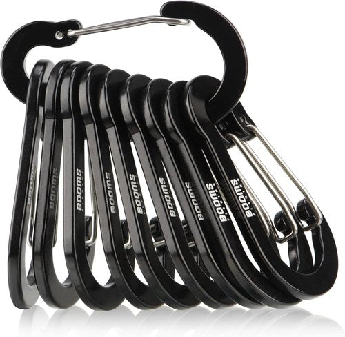 Booms Fishing Carabiner Clips - Multi-Use Aluminum D-Ring, 10 Pack, 2.3"/3.1" Size