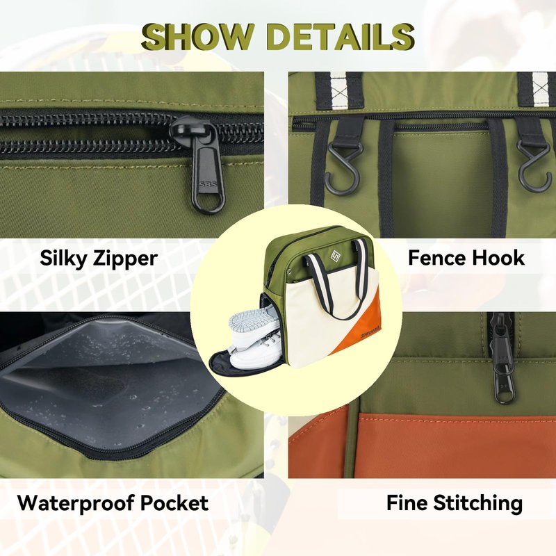Pickleball Bag for Women Men Large Tennis Backpack for Pickleball, Tennis, Racketball, and Travel Sling Bag with Shoe Compartment and Fence Hook External Ball B-ag and Adjustable Shoulder Strap