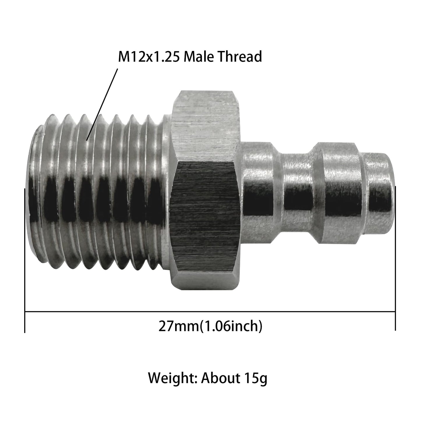 HMKUGO M12x1.25 Male Thread PCP Paintball Charging Fittings, Stainless Steel 8mm Quick-Disconnect Plug Adapter