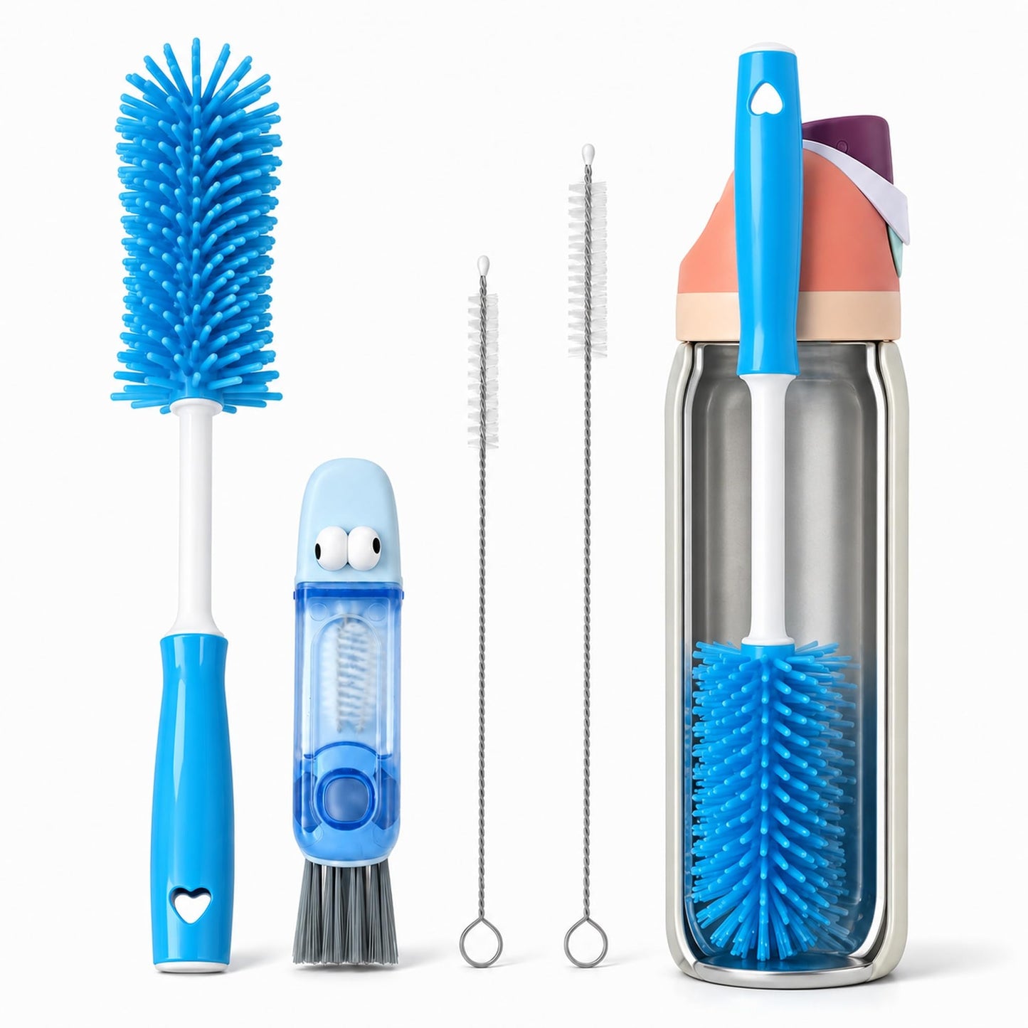 4 Pack Bottle Brush Cleaner Water Bottle Brush Cleaning Kit Straw Cleaner for Owala Freesip, Bottle Cleaner for Stanley Silicone Brush for Tumbler Sport Bottles, Water Bottles