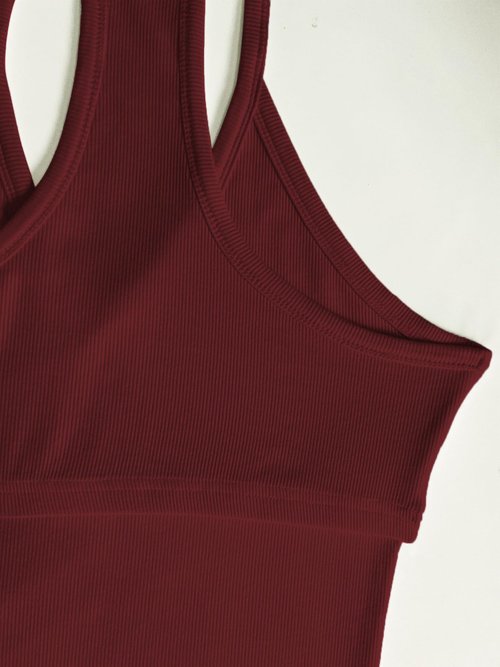 Jar of Love Women's Workout Tank Top with Built-in Shelf Bra-V-Neck Racerback Ribbed Cami for Gym, Yoga, Running,S,Wine Red