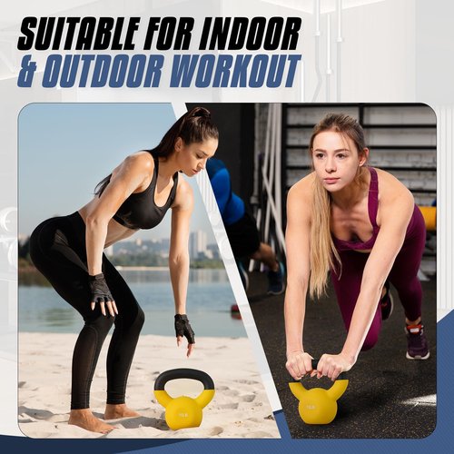 MADOG 10/15/20 LB Kettlebells Neoprene Coated, Solid Cast Iron Kettlebell, Strength Training Kettlebells, Hand Weights for Full Body Workout, Grip and Strength Training for Home Gym, Yellow