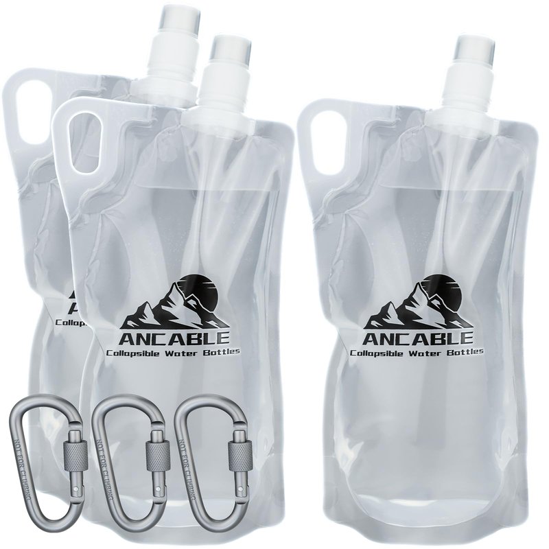 Ancable 33oz (1L) Collapsible Water Bottles, 3-Pack Reusable Travel Foldable Water Bottles for Hiking Camping Running Bike, BPA-Free Water Bottle