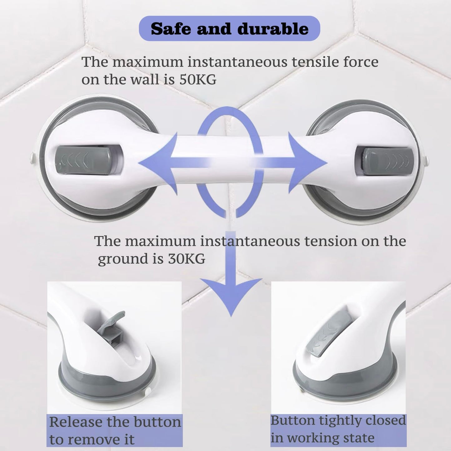 1 Pack Grab Bars for Showers - Shower Handle Strong Suction Shower Bar, Safety Grab Bars for Bathtubs and Showers Chair for Inside Shower Accessories, Bathroom Grab Bar for Seniors, Handicap,Elderly